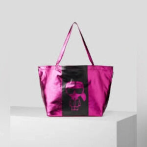 KARL LAGERFELD Handbag Xtra Large Tote Shoulder Bag Pink Metallic NWOT
